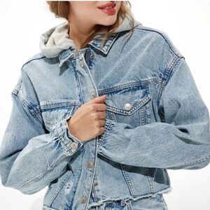 AE hooded boyfriend denim jacket